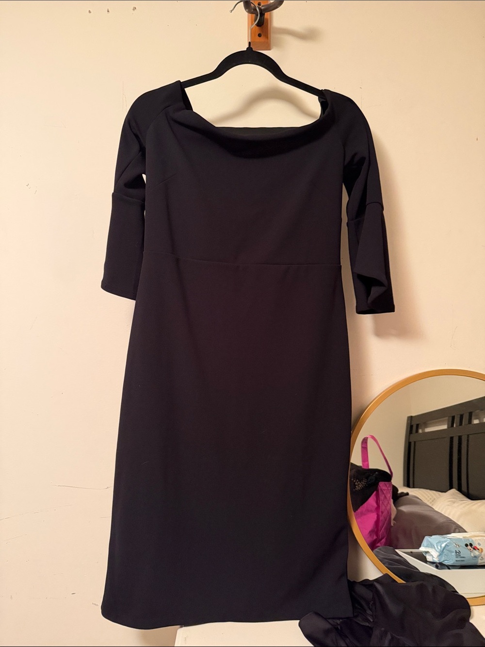 H&M Black Off-Shoulder Long Sleeve Sheath Dress